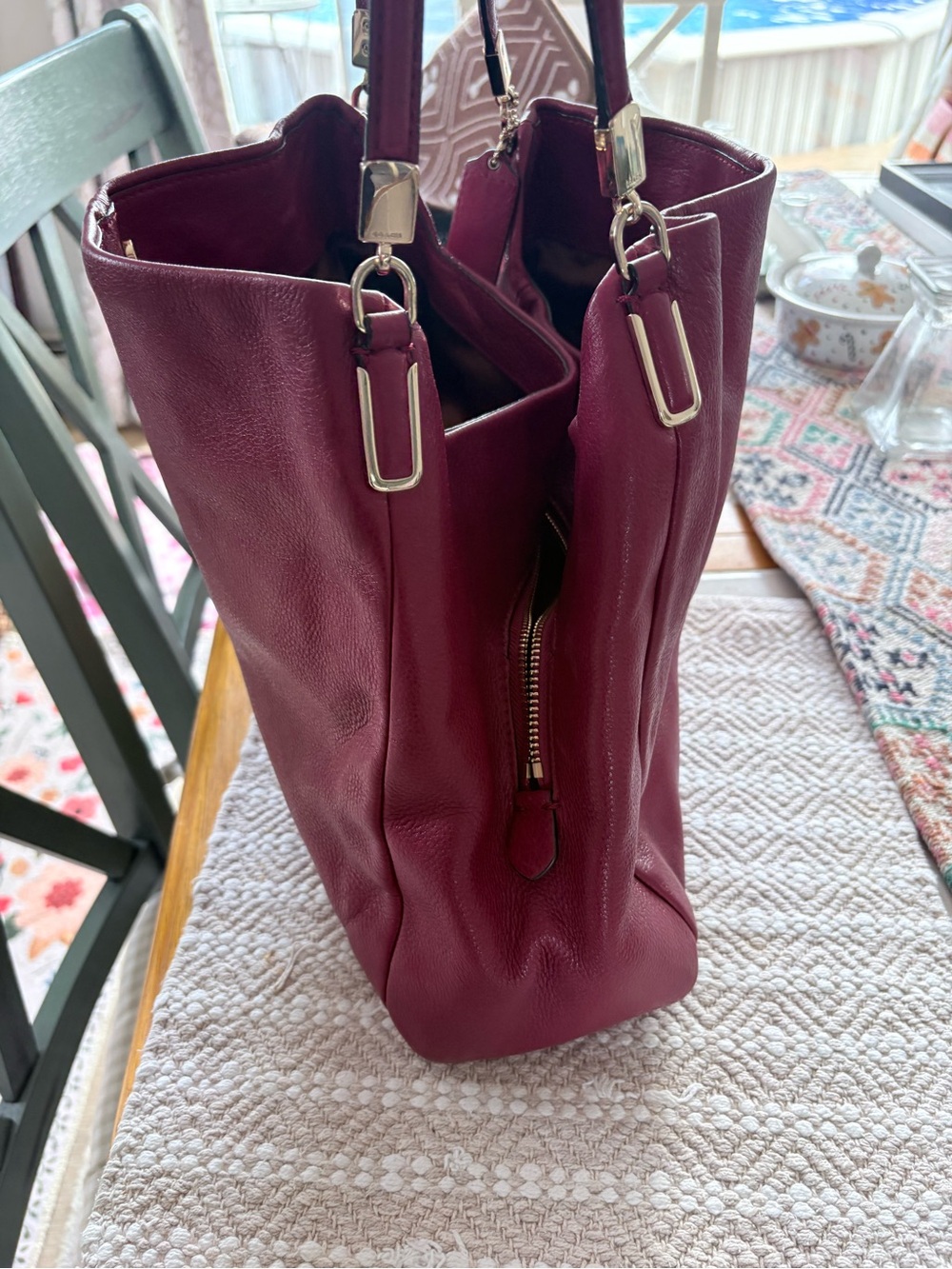 Coach Pebbled Leather Shoulder Tote in Berry Plum - Picture 8 of 13